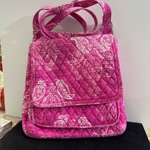 🔥Vera Bradley Paisley Pink multi pocket bag/Work Bag/ Messenger Bag Pink & White